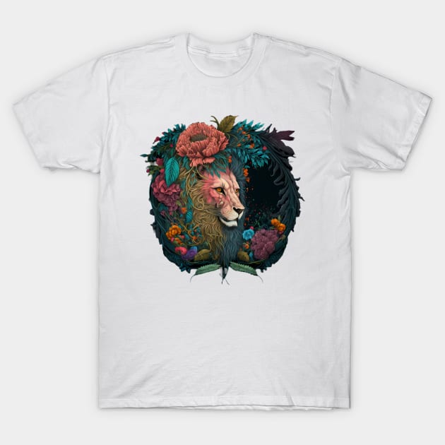 Lion in flowers T-Shirt by AnimeMerchNPrints